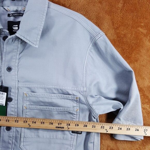 G-STAR RAW Shirt Mens Small Gray Denim Double Pocket Relaxed Short Sleeve $170 - Picture 8 of 10